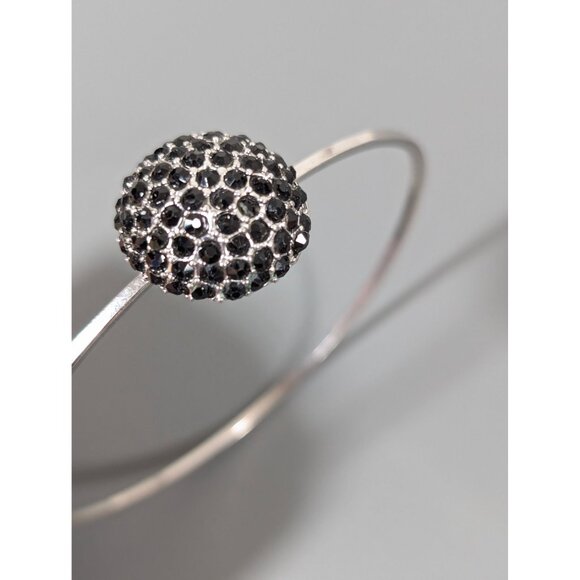 Gothic Black Rhinestone Dome Bangle Bracelet Silver Tone 7" - Picture 6 of 9
